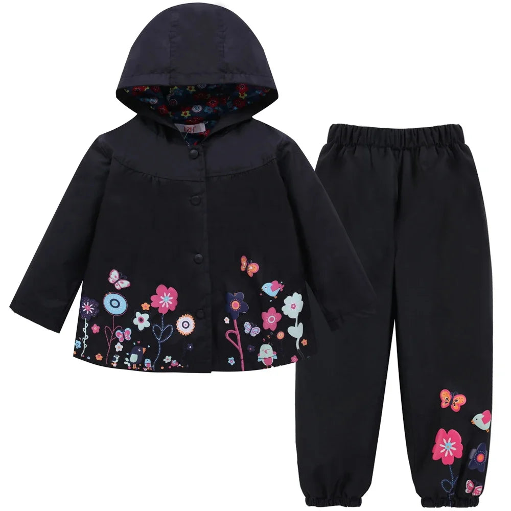 Ensemble de vêtements pour enfants, 2 pièces, manteau imperméable à manches longues + pantalon, imprimé floral, pour bébés filles et garçons, automne et printemps