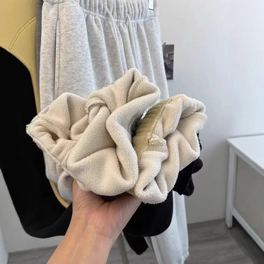 Taille haute épaissi agneau velours cordon pantalons de survêtement femmes ample sport décontracté chaud pantalons longs trajet Style coton