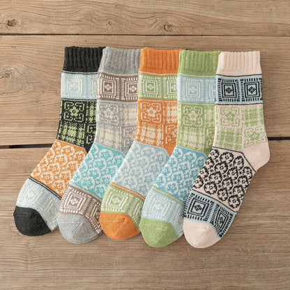 5 paires de chaussettes chaudes épaisses pour hommes et femmes, Style rétro, motif ondulé à pois, modèles de Couple, taille libre, nouvelle collection hiver