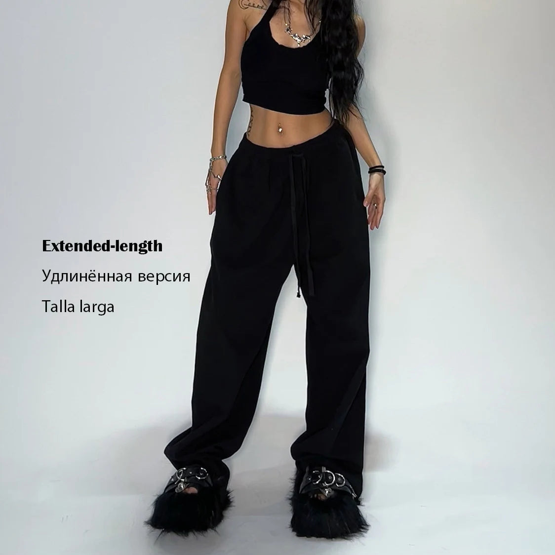 Pantalon de survêtement gris décontracté et confortable pour femme avec taille starchy, coupe ample et pantalon parachute