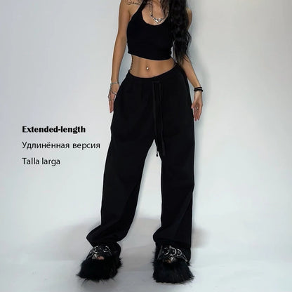 Pantalon de survêtement gris décontracté et confortable pour femme avec taille starchy, coupe ample et pantalon parachute