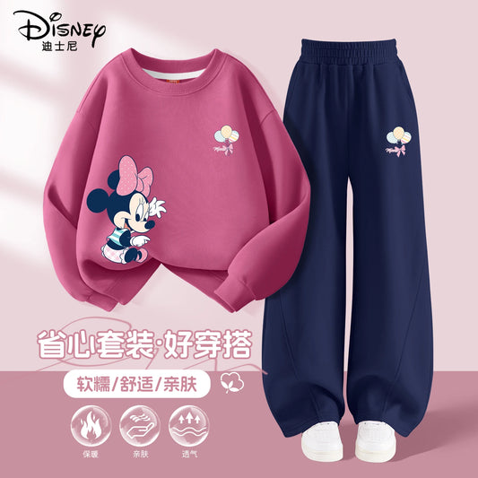 Ensemble de vêtements d'automne pour bébés filles, sweat-shirt imprimé Disney Minnie, pull, haut et pantalon, costume 2 pièces, survêtements pour enfants