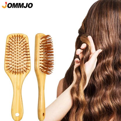 Bamboo Hair Brush with Paddle - Wood Bristles for Detangling and Gently Massaging Scalp, Reduces Frizz and Static
