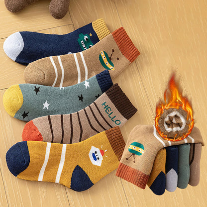 Chaussettes de sol épaisses et chaudes pour enfants, chaussettes à Tube moyen en peluche, chaussettes longues d'hiver pour garçons, chaussures thermiques pour enfants, chaussettes mignonnes de dessin animé pour bébé
