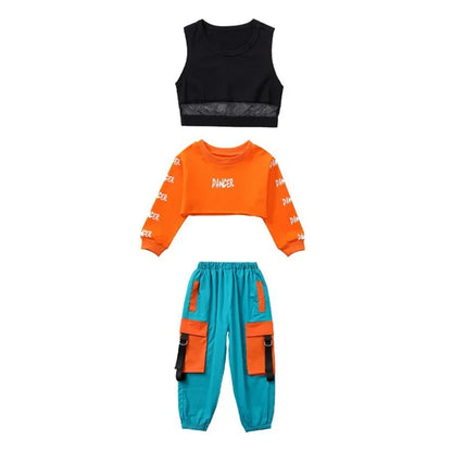 Hip Hop filles haut court contraste Cargo pantalon enfant Jazz Joggers Streetwear sweat enfants rue danse pom-pom girl vêtements ensembles