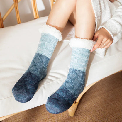 Chaussettes chaudes pour chambre à coucher, tapis pour enfants et adultes, doublées de polaire, en laine d'agneau, pantoufles de Confinement, chaussettes de neige pour les pieds