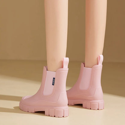 Chaussures de pluie imperméables à court cylindre pour femmes: style élégant pour vêtements d'extérieur, chaussures d'eau, bottes de pluie, galoches, imperméables