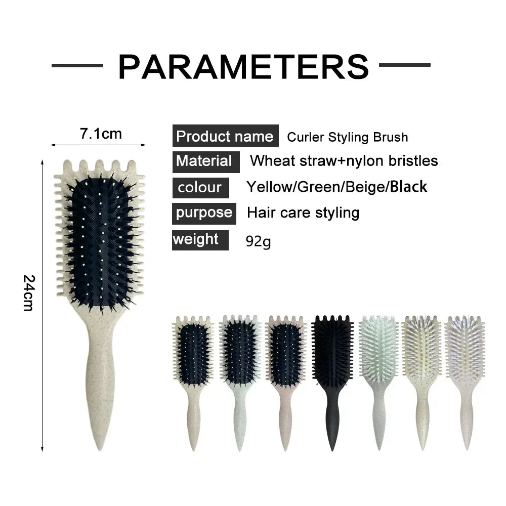Boar Bristle Curl Defining Brush Detangling & Shaping Styling Tool for Curly Hair Professional Salon Comb for Women & Men