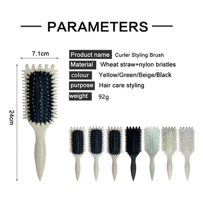 Boar Bristle Curl Defining Brush Detangling & Shaping Styling Tool for Curly Hair Professional Salon Comb for Women & Men
