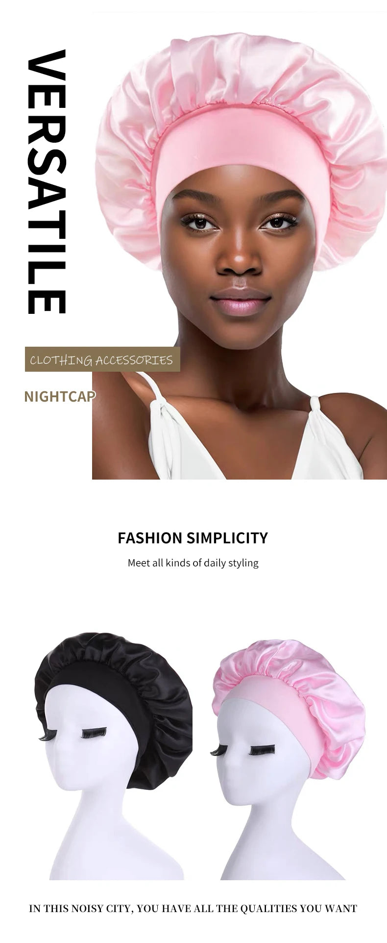 Sleeping Bonnet for Women Fashion Soft Solid Color Shower Cap for Natural and Curly Hair