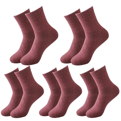 5 paires de chaussettes en laine pour femmes, chaudes, épaisses, confortables, thermiques, couleur unie, chaussettes souples pour dames, chaussettes de travail confortables pour hommes et femmes, randonnée