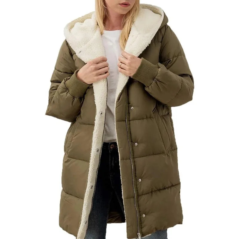 Manteaux chauds d'hiver pour femmes, doublure polaire Sherpa, longue veste bouffante à capuche
