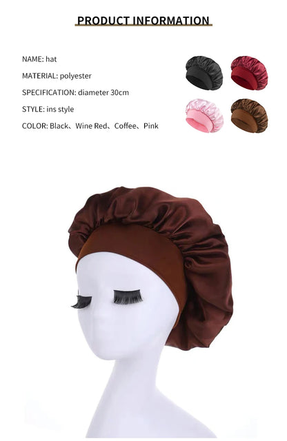 Sleeping Bonnet for Women Fashion Soft Solid Color Shower Cap for Natural and Curly Hair