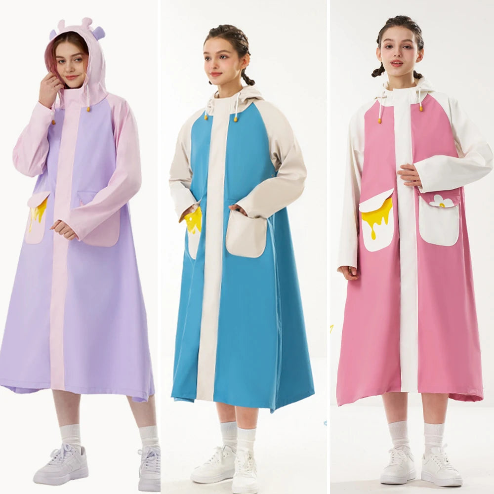 Manteau imperméable Long imperméable pour femmes, Poncho de pluie pour vélo électrique, randonnée voyage, coupe-vent pleine longueur en PU haute fréquence