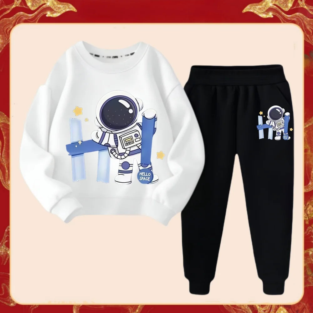 Ensemble de vêtements de printemps pour enfants, pull PVD, haut et pantalon, lettre imprimée, astronome imbibé, survêtements pour garçons et filles, 2 pièces