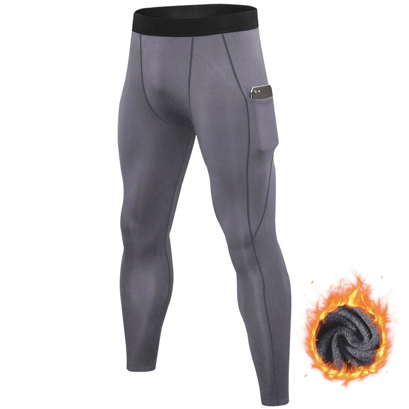 Leggings serrés de course chauds pour hommes, pantalons de sport, de Fitness, de Jogging, à séchage rapide, de Compression, automne et hiver