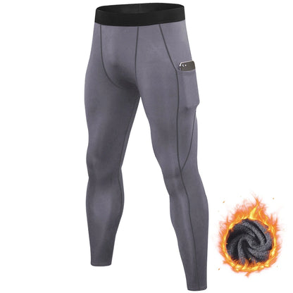Leggings serrés de course chauds pour hommes, pantalons de sport, de Fitness, de Jogging, à séchage rapide, de Compression, automne et hiver