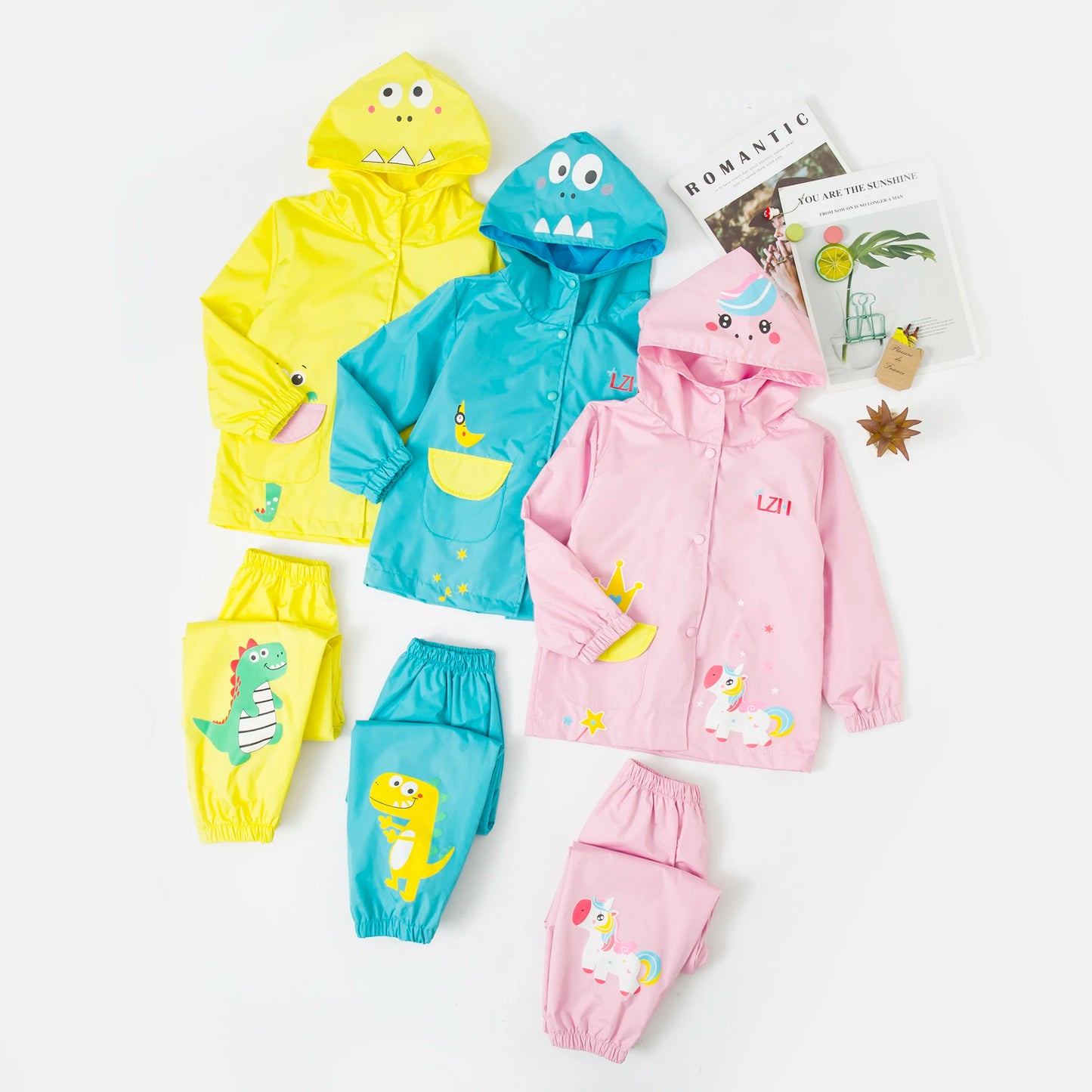 Vêtements imperméables licorne de printemps, tenues à manches longues pour garçons et filles, ensemble manteau à capuche + pantalon, imperméable, vêtements pour enfants de 2 4 6 ans