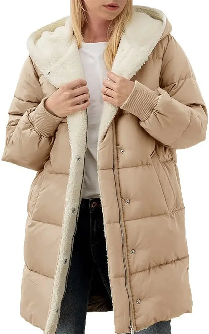 Manteaux chauds d'hiver pour femmes, doublure polaire Sherpa, longue veste bouffante à capuche