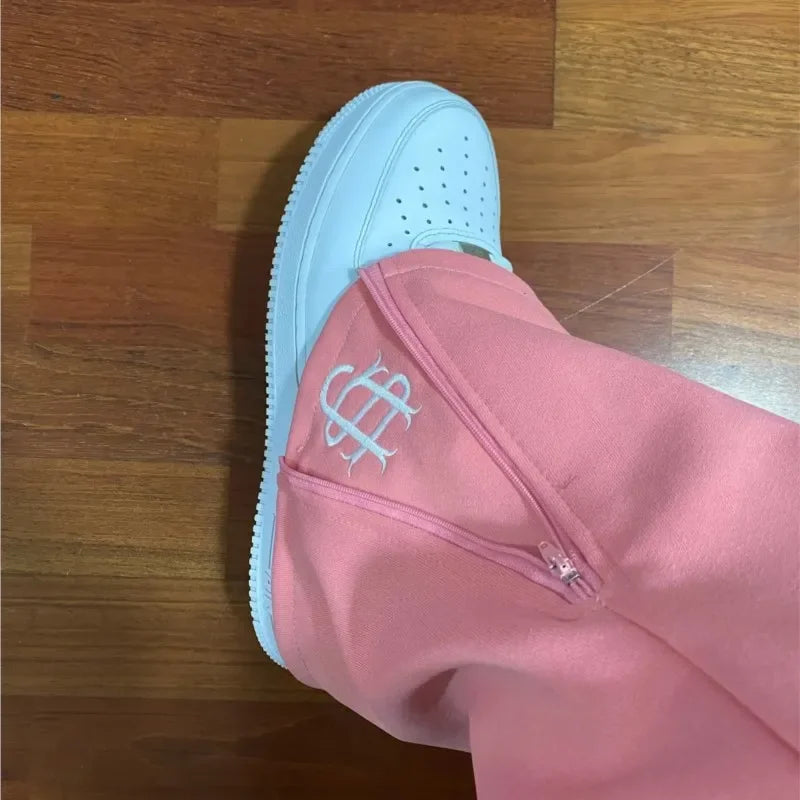 Y2k rétro ample droit Baggy pantalon hommes survêtement pantalon unisexe pantalon de survêtement femmes Zip broderie Hip Hop Harajuku pantalon décontracté Goth