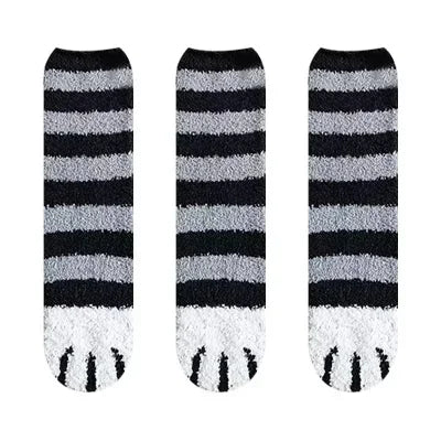3 paires femmes chat patte rayure 3d chaussettes Kawaii amusant épais filles dessin animé animaux doigts chaussette bonneterie orteil zèbre/tigre/chat pied Sox