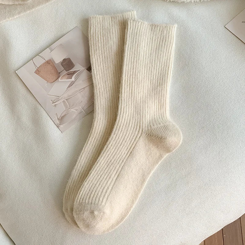 Femmes laine chaussettes chaud hiver épais cachemire flou décontracté couleur unie confortable maison chaussette doux longue thermique de haute qualité