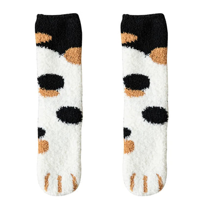 Chaussettes d'hiver pour femmes, chaussettes chaudes en molleton de corail épais, patte de chat Animal, mignonnes, chaussettes de sol douces pour filles