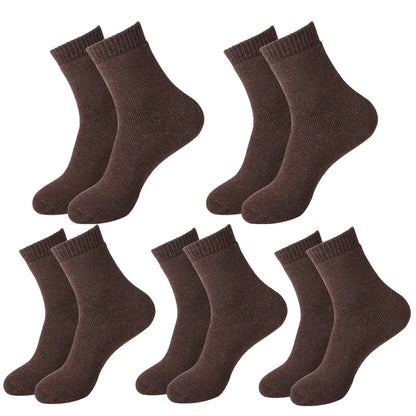 5 paires de chaussettes en laine pour femmes, chaudes, épaisses, confortables, thermiques, couleur unie, chaussettes souples pour dames, chaussettes de travail confortables pour hommes et femmes, randonnée