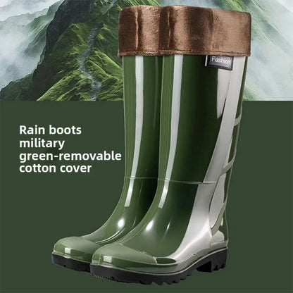 Bottes de pluie de Camouflage à Tube haut pour hommes, résistantes à l'usure, imperméables, fond de Tendon de vache, doublure polaire chaude, chaussures de Style populaire