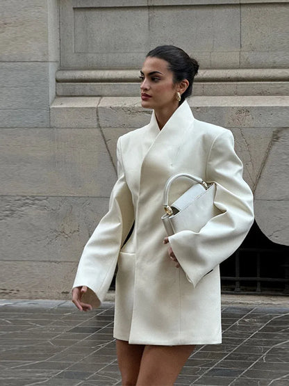 Manteau élégant à col en v pour femme, ample, poches solides, manches longues, manteaux simples, mode automne hiver 2025