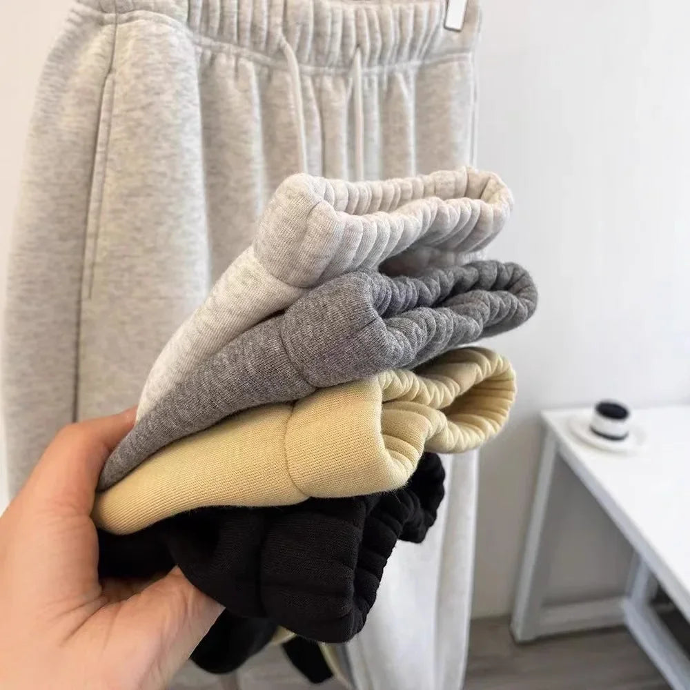 Taille haute épaissi agneau velours cordon pantalons de survêtement femmes ample sport décontracté chaud pantalons longs trajet Style coton