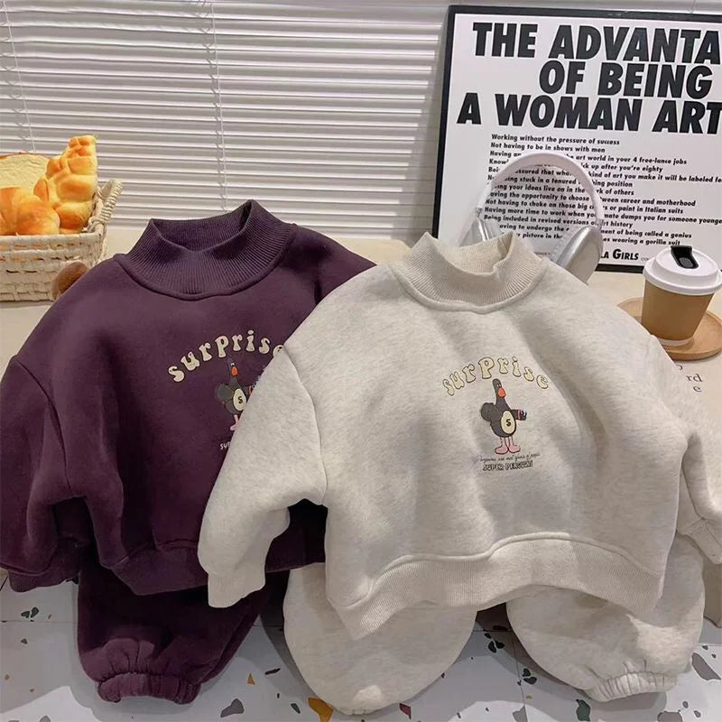 Ensemble de vêtements thermiques pour enfants, pull à manches longues + pantalon, 2 pièces, pour garçons et filles, tenue de survêtement décontractée, automne et hiver