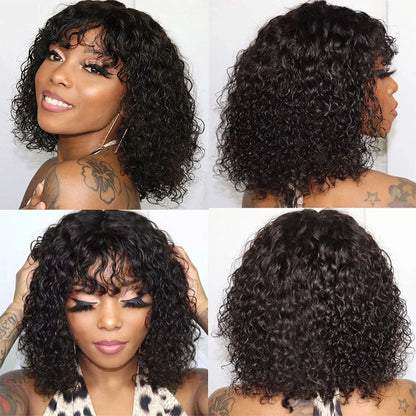 Curly Human Hair Wigs For Women Human Hair Bob Wig Kinky Curly Wig With Bangs Perruque Cheveux Humain Full Machine Made Wig