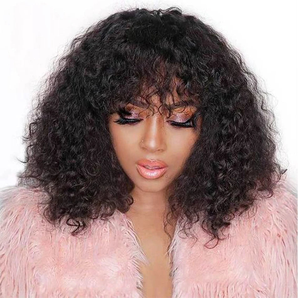 Curly Human Hair Wigs For Women Human Hair Bob Wig Kinky Curly Wig With Bangs Perruque Cheveux Humain Full Machine Made Wig