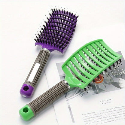 1pc Professional Detangling Hair Brush for Women with Curly Hair - Ergonomic Handle, Colorful Bristles for Wet/Dry Hair, Gentle Scalp Massage & Knot-Free Detangling, Durable Styling Tool for Long Hair Care, Curly Hair Brush,