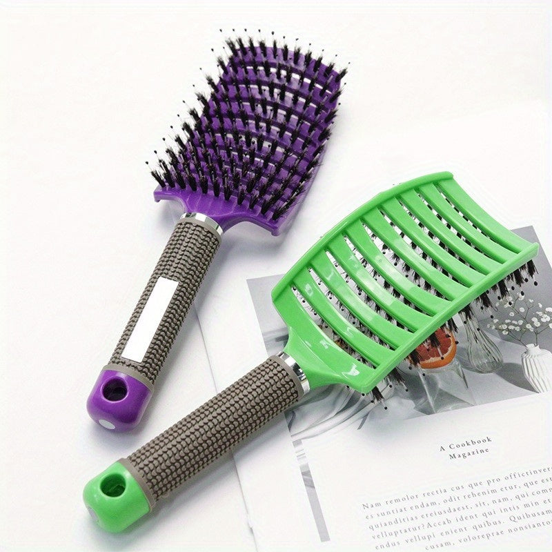 1pc Professional Detangling Hair Brush for Women with Curly Hair - Ergonomic Handle, Colorful Bristles for Wet/Dry Hair, Gentle Scalp Massage & Knot-Free Detangling, Durable Styling Tool for Long Hair Care, Curly Hair Brush,